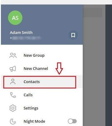 choose “Contacts” in telegram